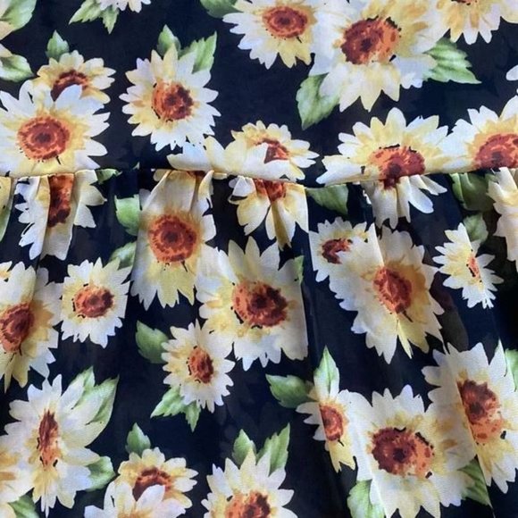 Forever 21 Sheer Sunflower Floral Black Yellow Tunic Blouse Size Small - Picture 5 of 6